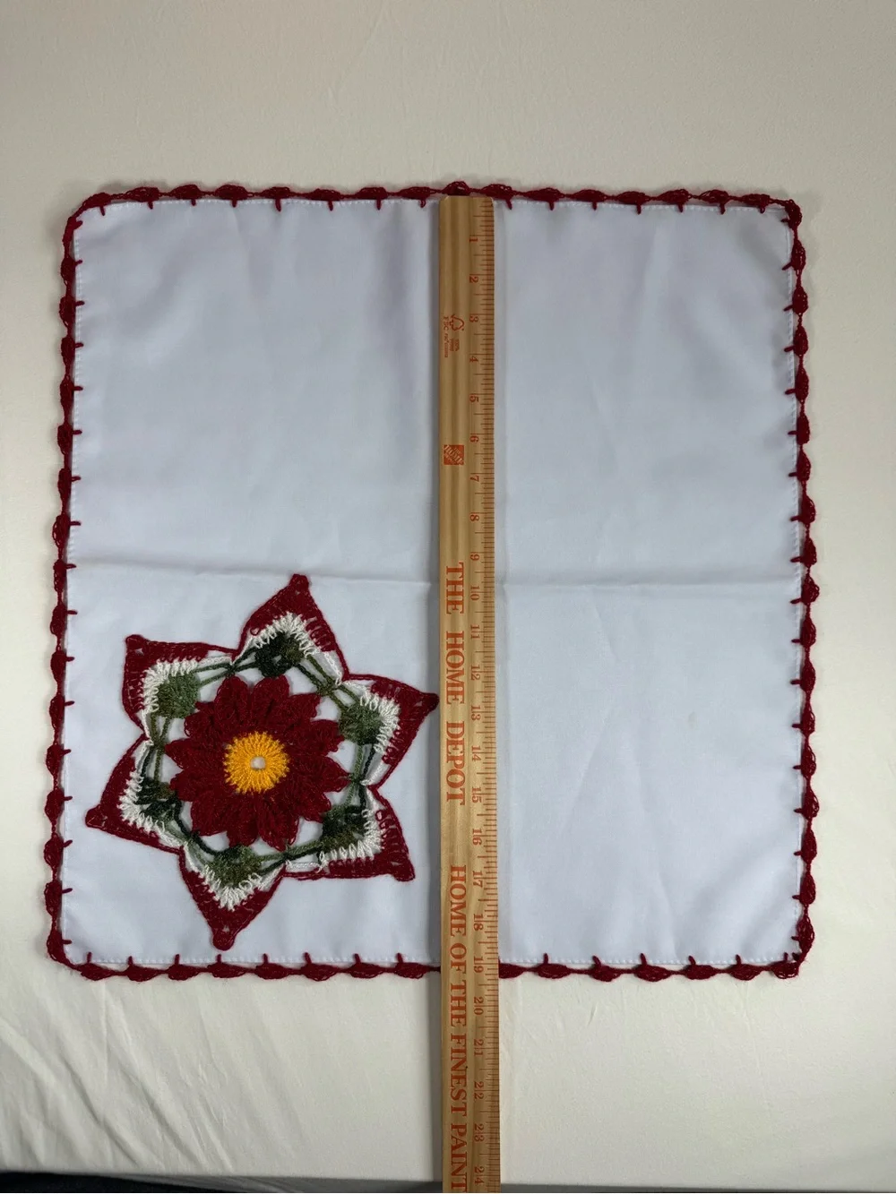 Mexican Napkin Servilleta Handwoven Crochet Red Poinsettia Nochebuena Star Motif